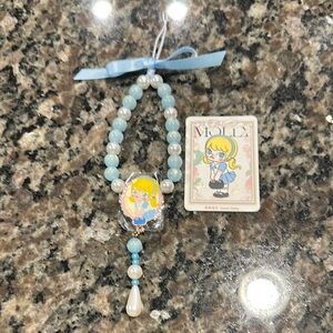 Blue and White Beaded Bracelet with Character Charm